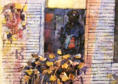 ""Figur im Fenster"" Impressionistisches figuratives abstraktes Gemälde