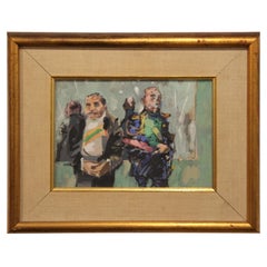 Modern Abstract Impressionist Portrait Painting of Two Men in Military Regalia