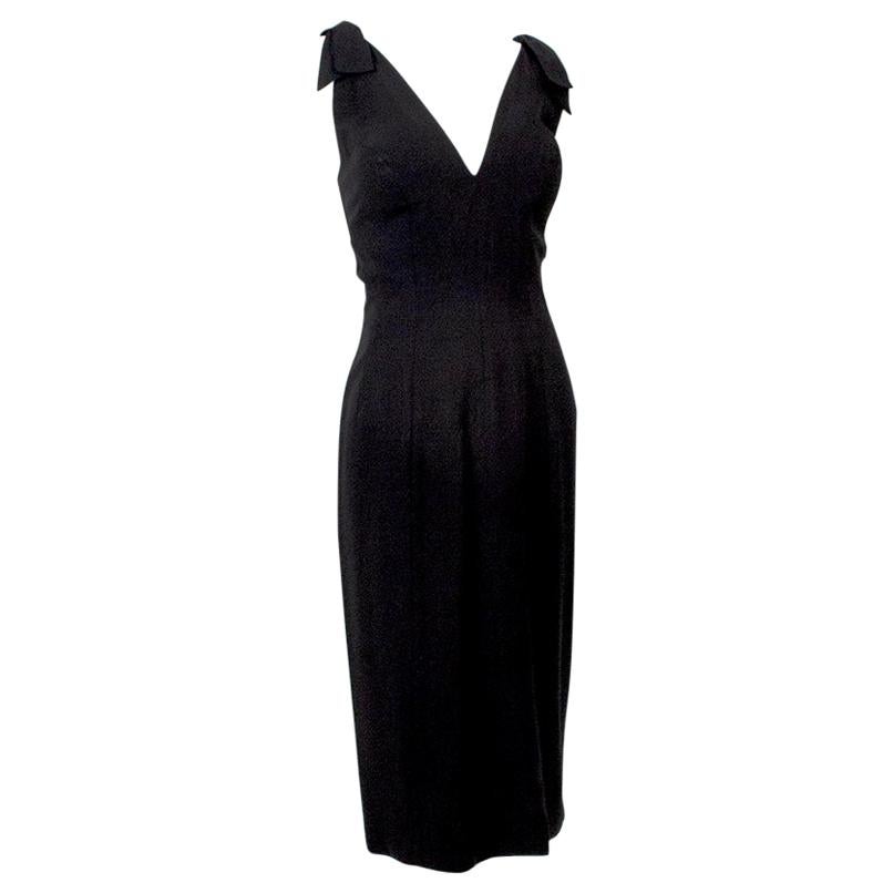 Luis Estévez Black *Larger Size* Knotted Shoulder Plunge-Front Dress - M-L, 1957 For Sale