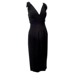 Vintage Luis Estévez Black *Larger Size* Knotted Shoulder Plunge-Front Dress - M-L, 1957