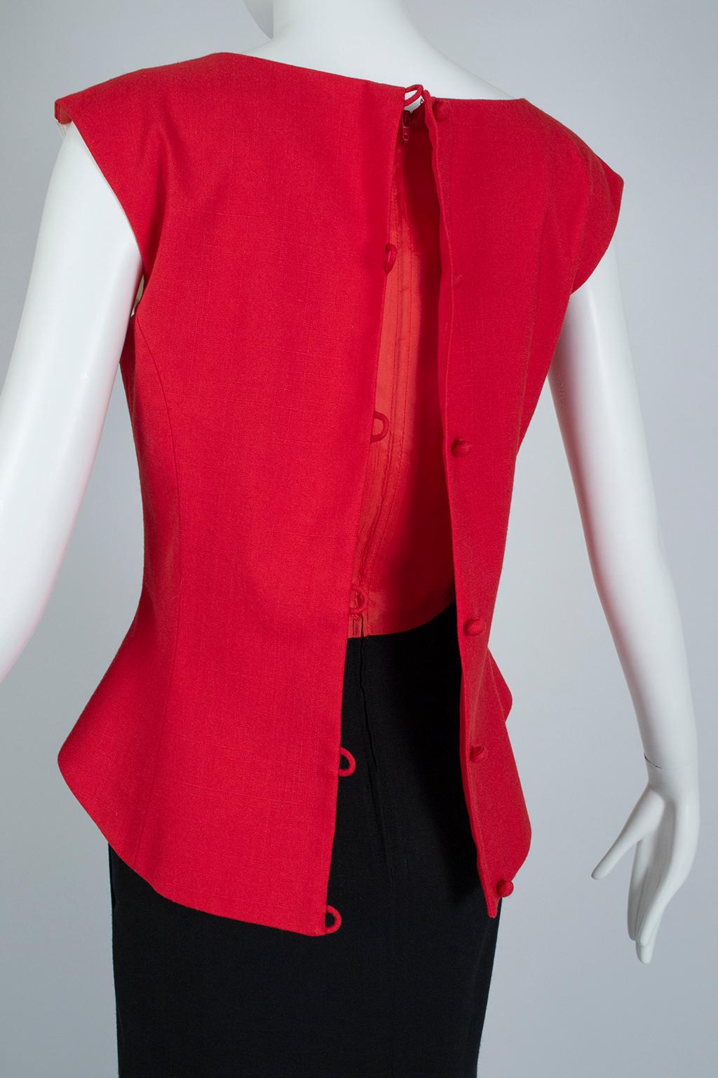 Luis Estévez Red, Black and White Waist-Cincher Peplum Sheath Dress - M-L, 1950s For Sale 2