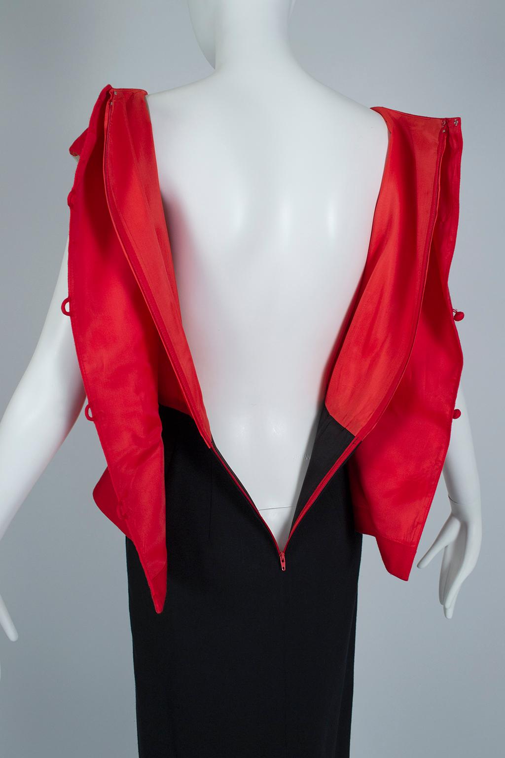 Luis Estévez Red, Black and White Waist-Cincher Peplum Sheath Dress - M-L, 1950s For Sale 3