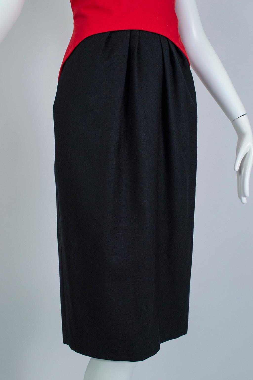 Luis Estévez Red, Black and White Waist-Cincher Peplum Sheath Dress - M-L, 1950s For Sale 4