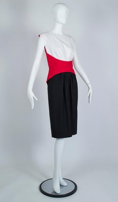 Luis Estévez Red, Black and White Waist-Cincher Peplum Sheath Dress - M-L, 1950s