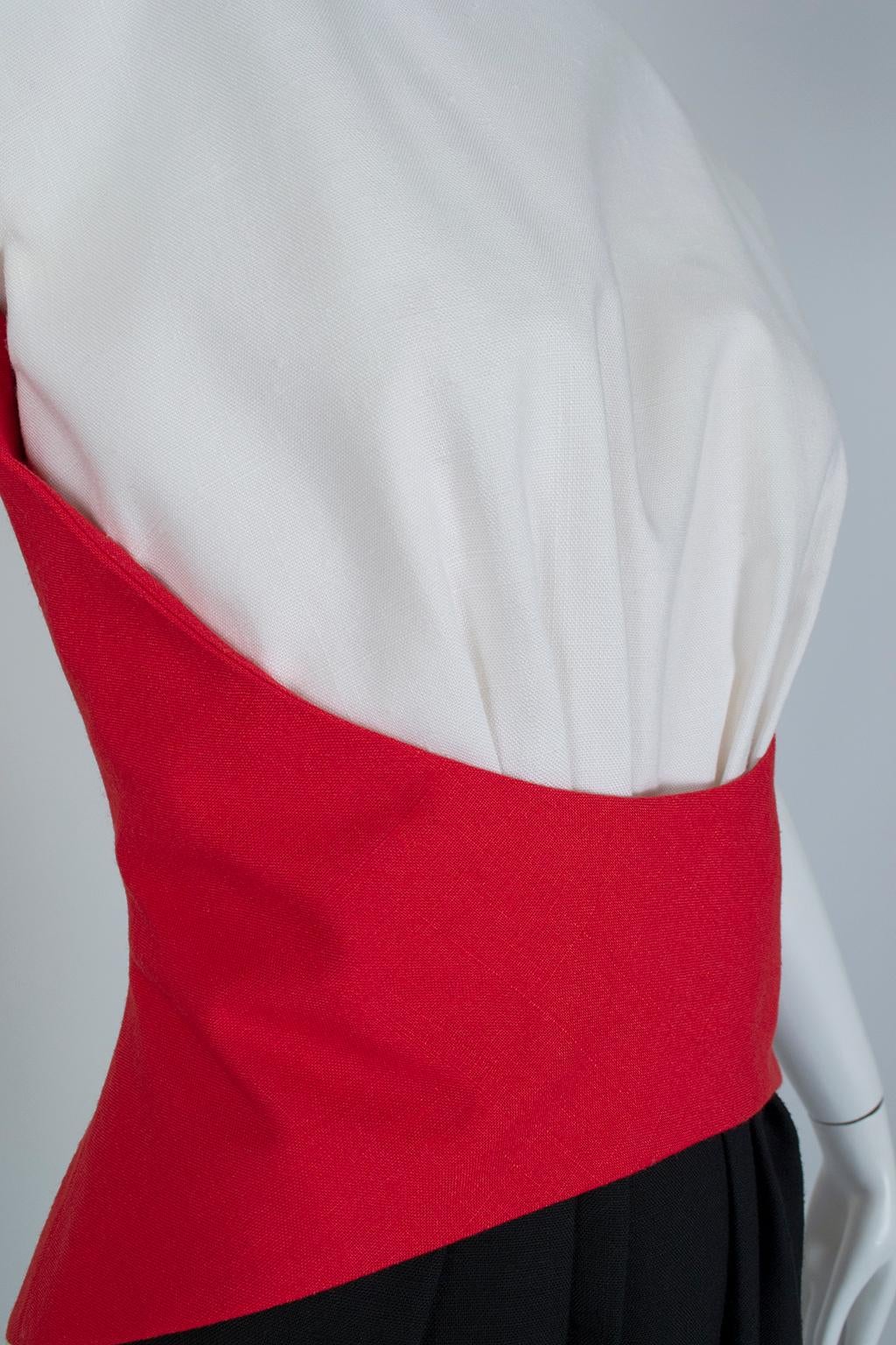 Gray Luis Estévez Red, Black and White Waist-Cincher Peplum Sheath Dress - M-L, 1950s For Sale