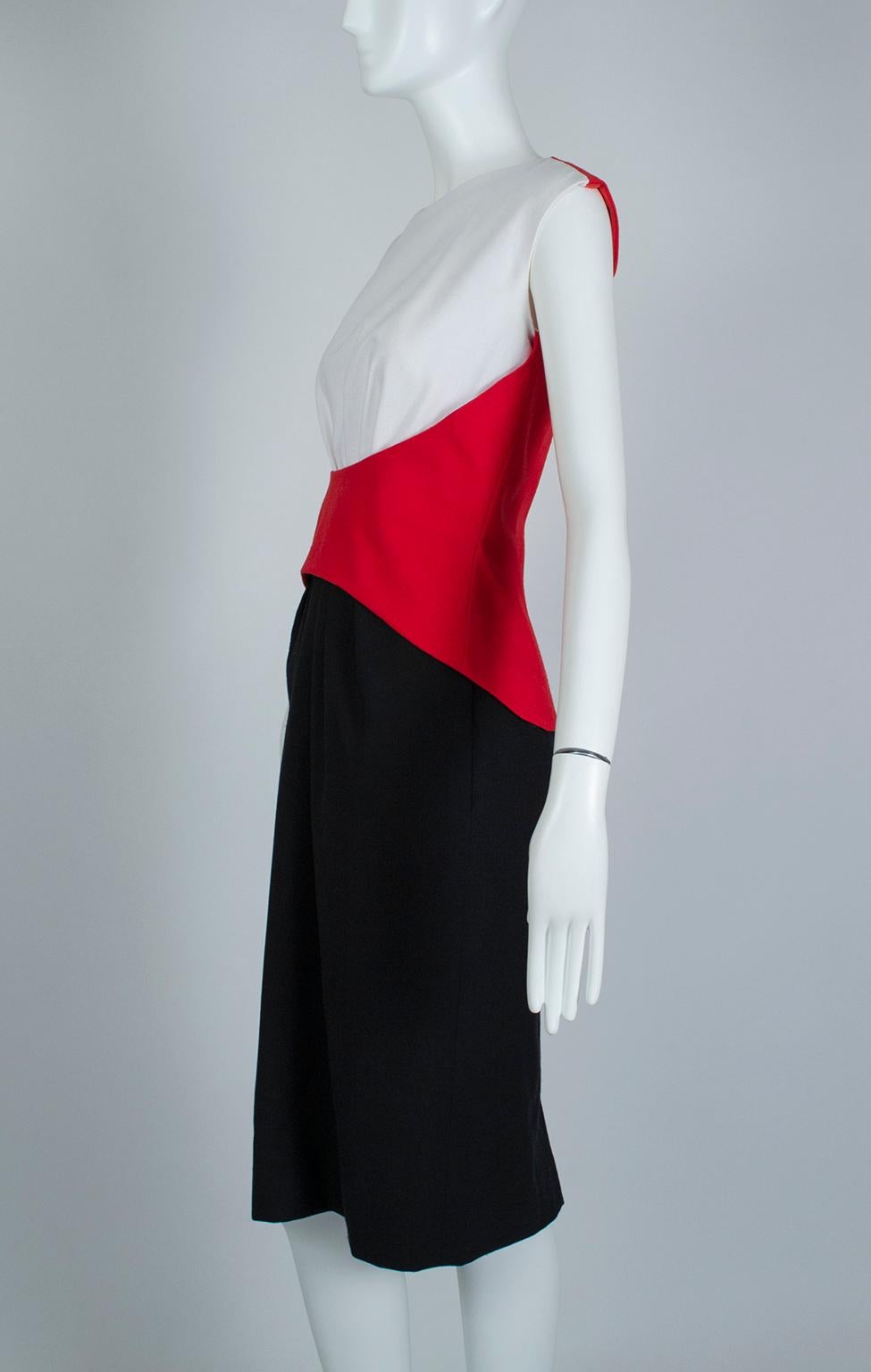 Luis Estévez Red, Black and White Waist-Cincher Peplum Sheath Dress - M-L, 1950s In Excellent Condition For Sale In Tucson, AZ