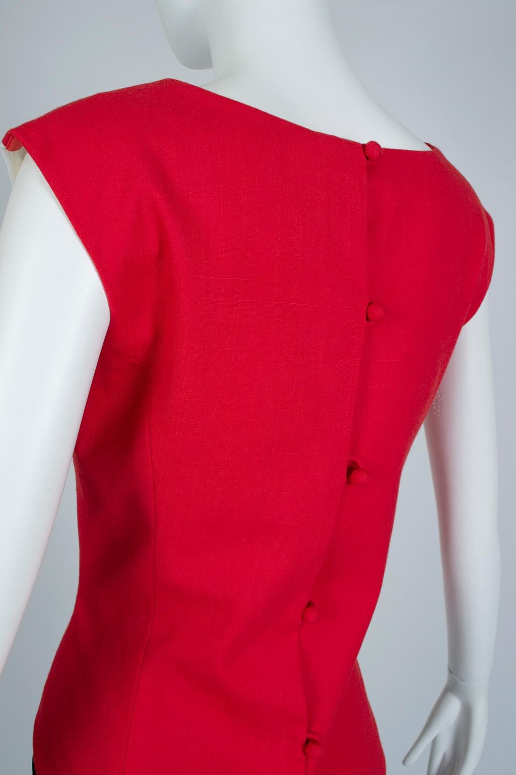 Luis Estévez Red, Black and White Waist-Cincher Peplum Sheath Dress - M-L, 1950s For Sale 1