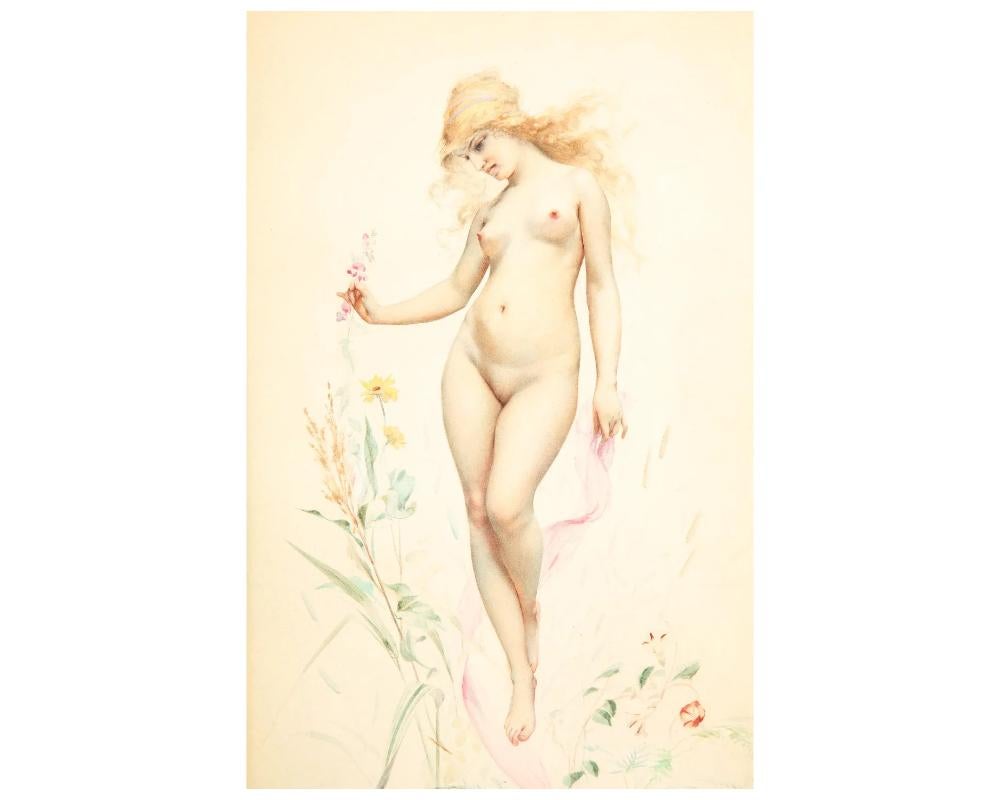 Luis Falero, Watercolor of a Nude Women, 1880 In Good Condition In New York, NY