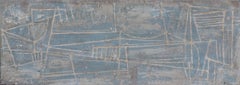 Abstract Lines Space Feito Early Scratched Blue Horizontal Frieze Primitive