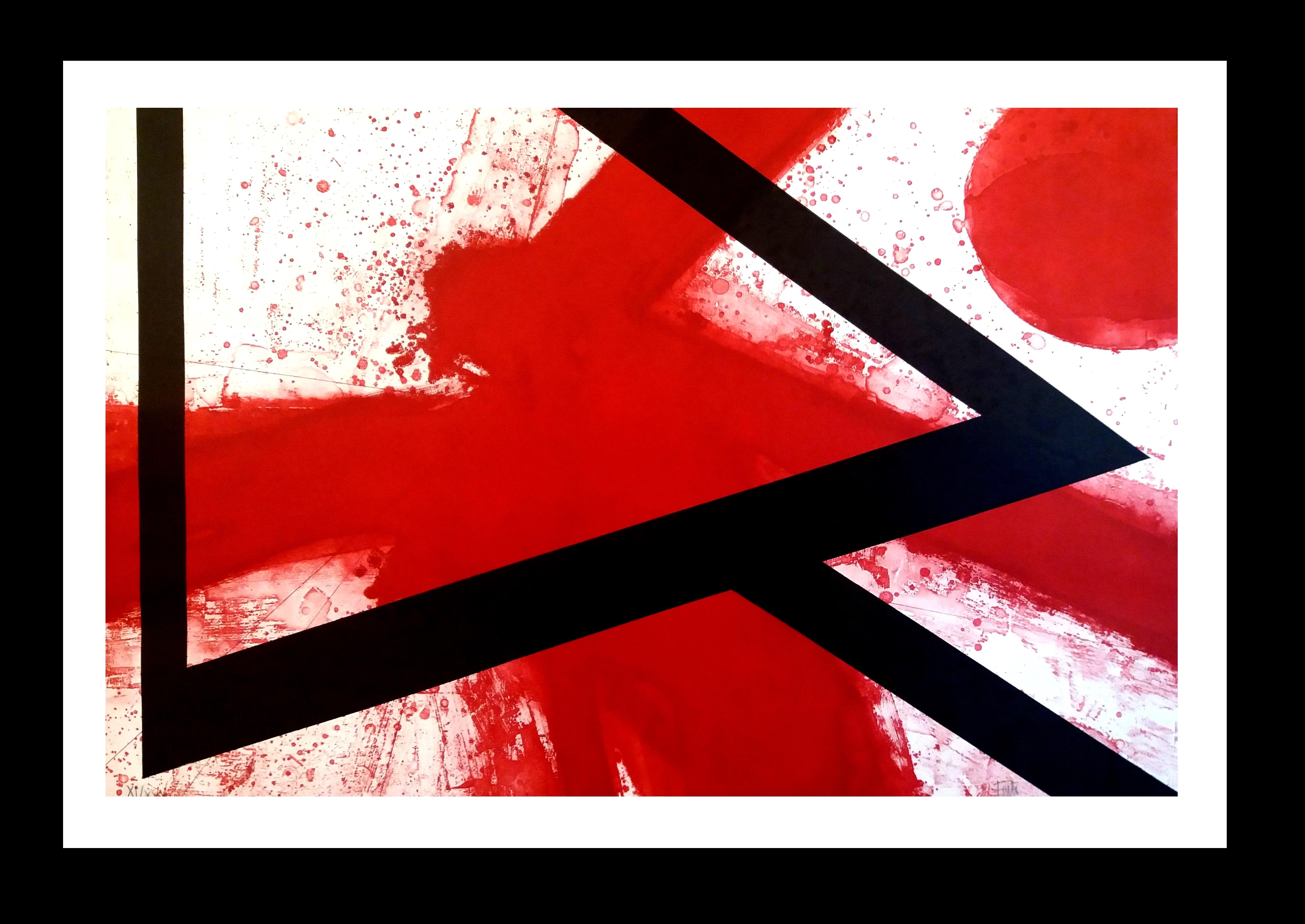 Feito Abstract. Red White  Black  limited edition painting - Painting by Luis Feito López