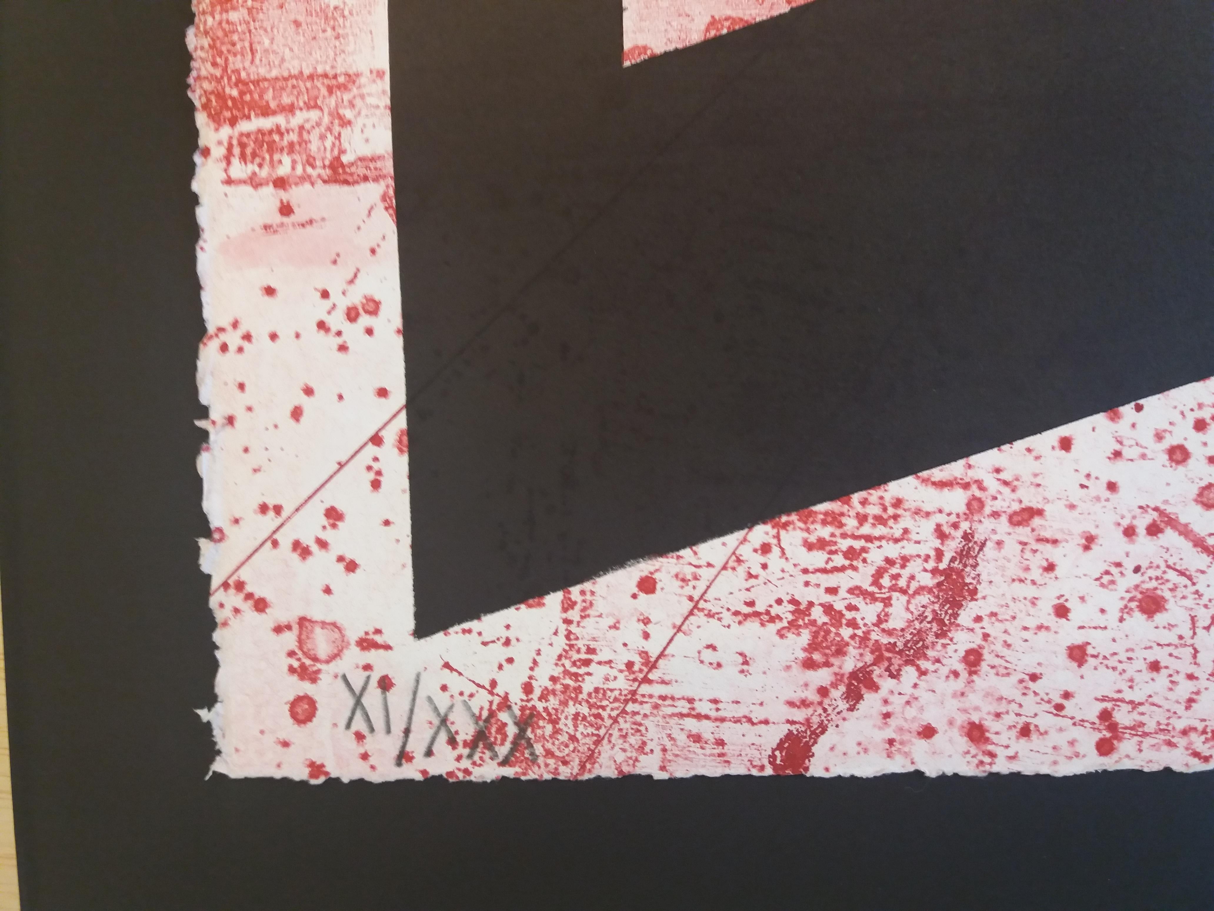 Feito Abstract. Red White  Black  limited edition painting - Abstract Expressionist Painting by Luis Feito López