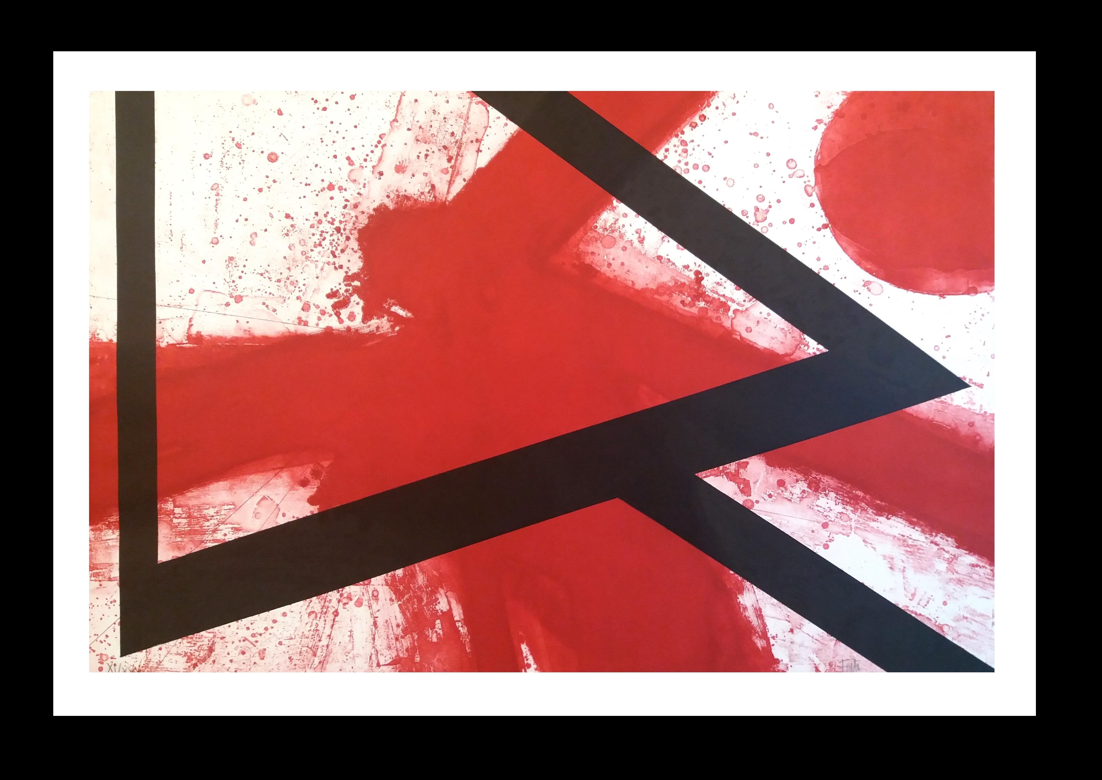 Luis Feito López Abstract Painting - Feito Abstract. Red White  Black  limited edition painting