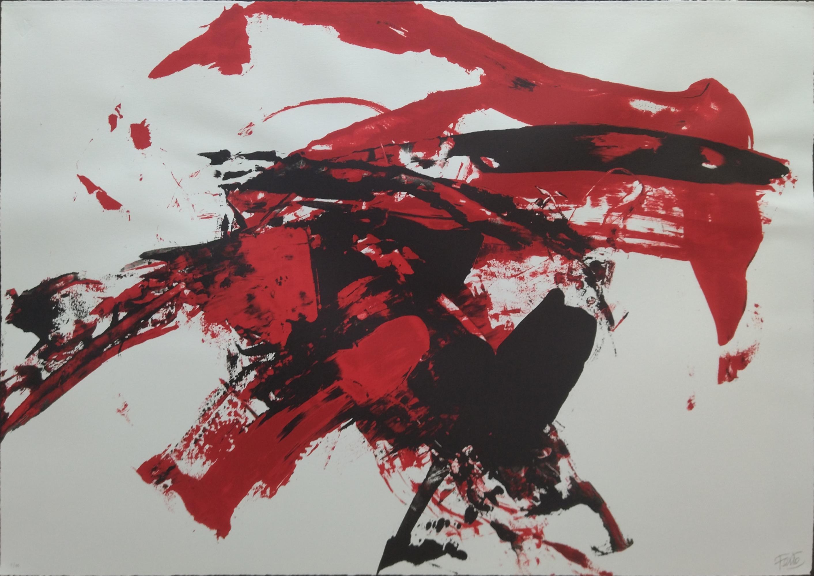 Feito 74 rosso. nero. Rojos. Serigrafia. serie de 35 - Print Astratto di Luis Feito López