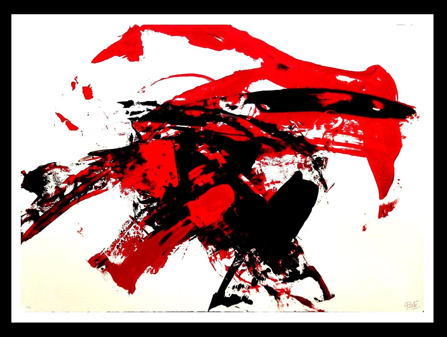 Luis Feito López Abstract Print - Feito 19 red. black. Rojos. Serigrafia. serie de 35