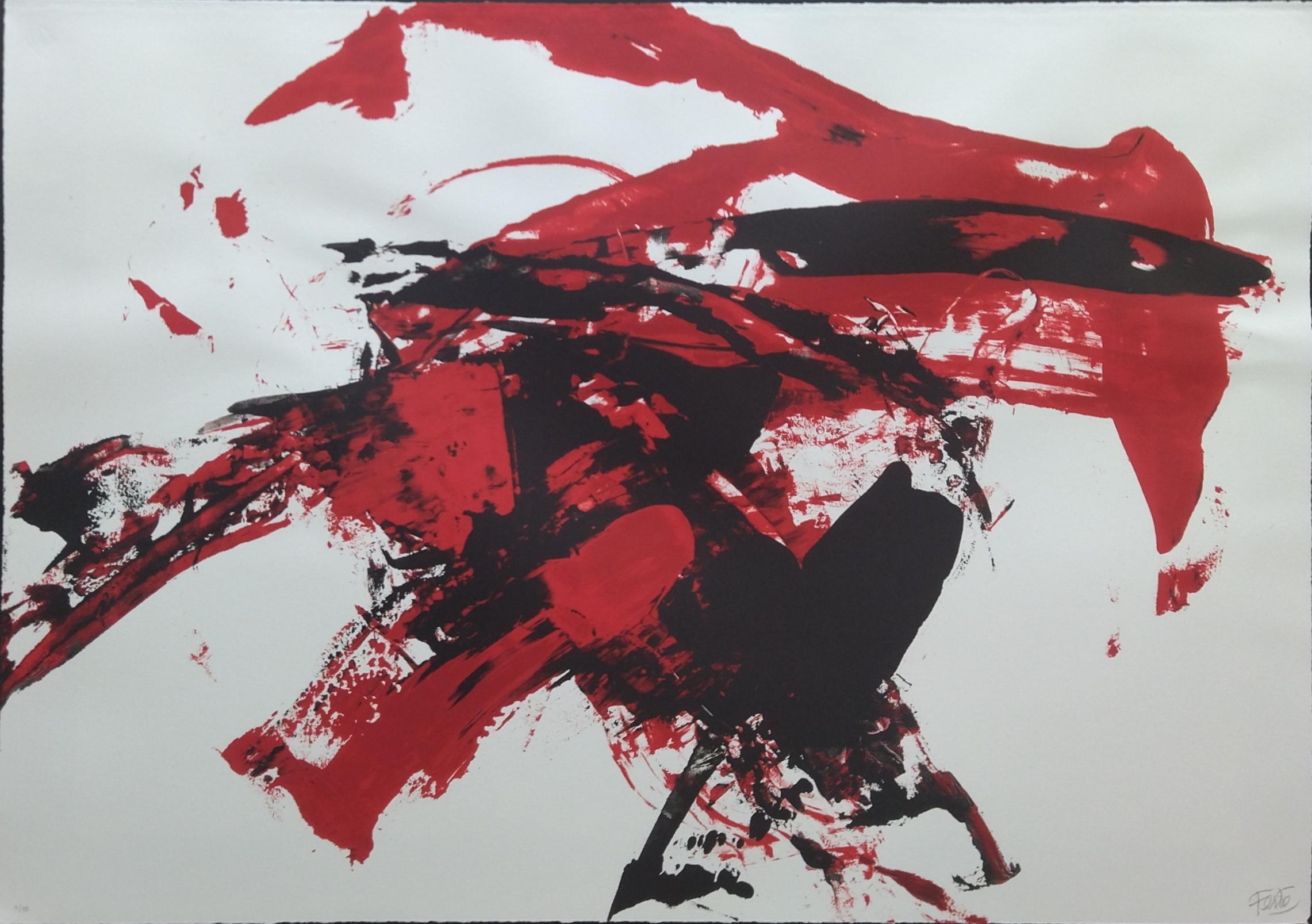 Feito 74 rosso. nero. Rojos. Serigrafia. serie de 35 - Print di Luis Feito López