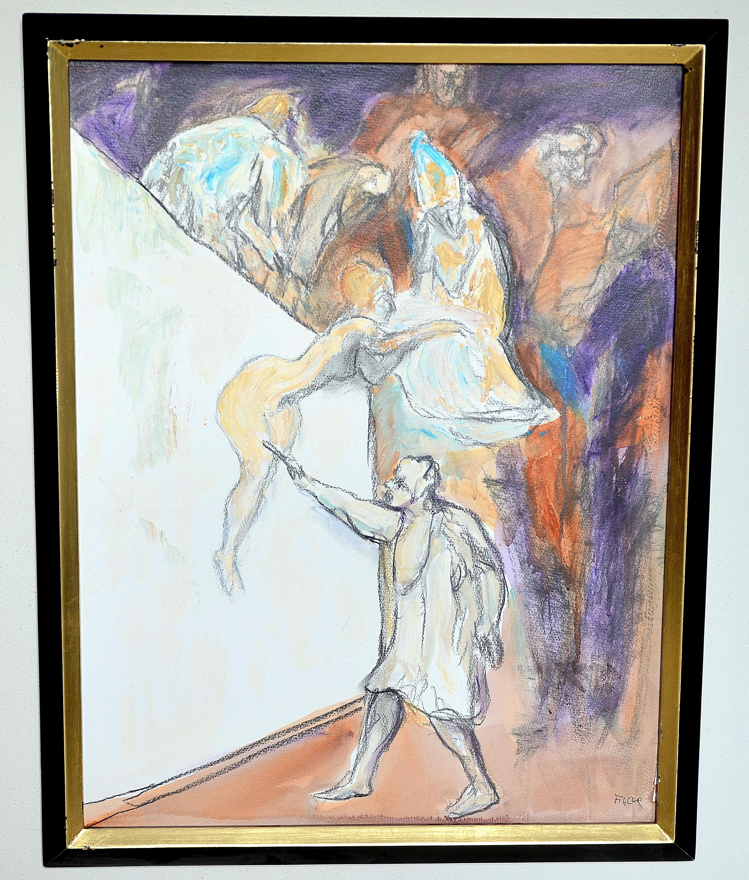 "" Fantasie entflieht der Leinwand"" - Vertikales expressionistisches Gemälde in kühlen Farben.