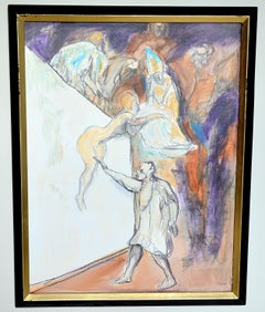 "La fantasia sfugge alla tela" - Quadro espressionista verticale dai colori freddi.