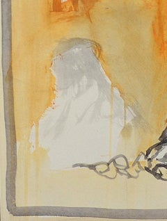 "The Miner" - Vertical framed painting in black and ochre.