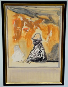 "The Miner" - Vertical framed painting in black and ochre.