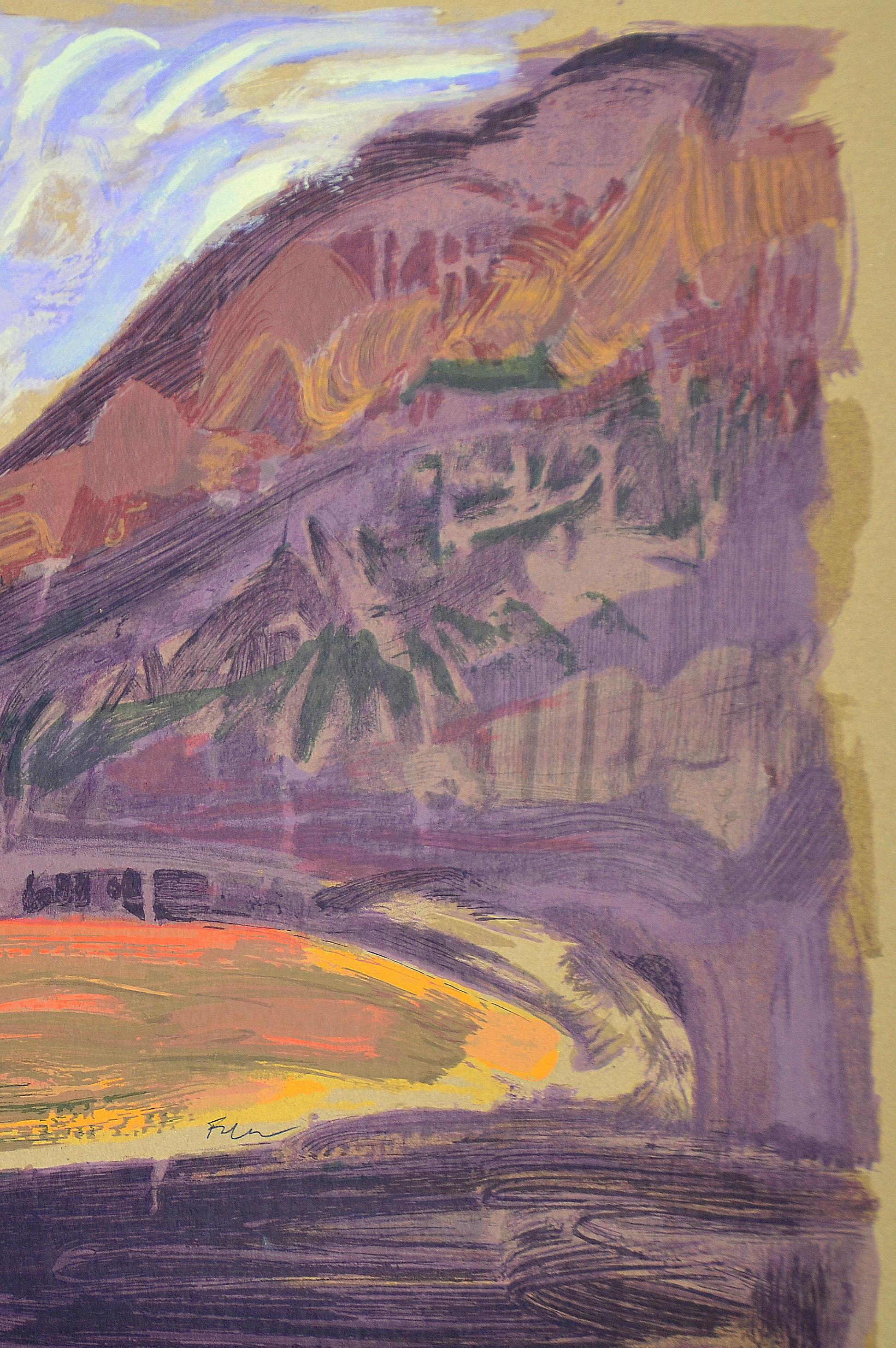 « Le paysan » - peinture horizontale avec figure et paysage. - Expressionniste Painting par Luis Filcer