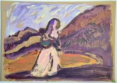 « Le paysan » - peinture horizontale avec figure et paysage.