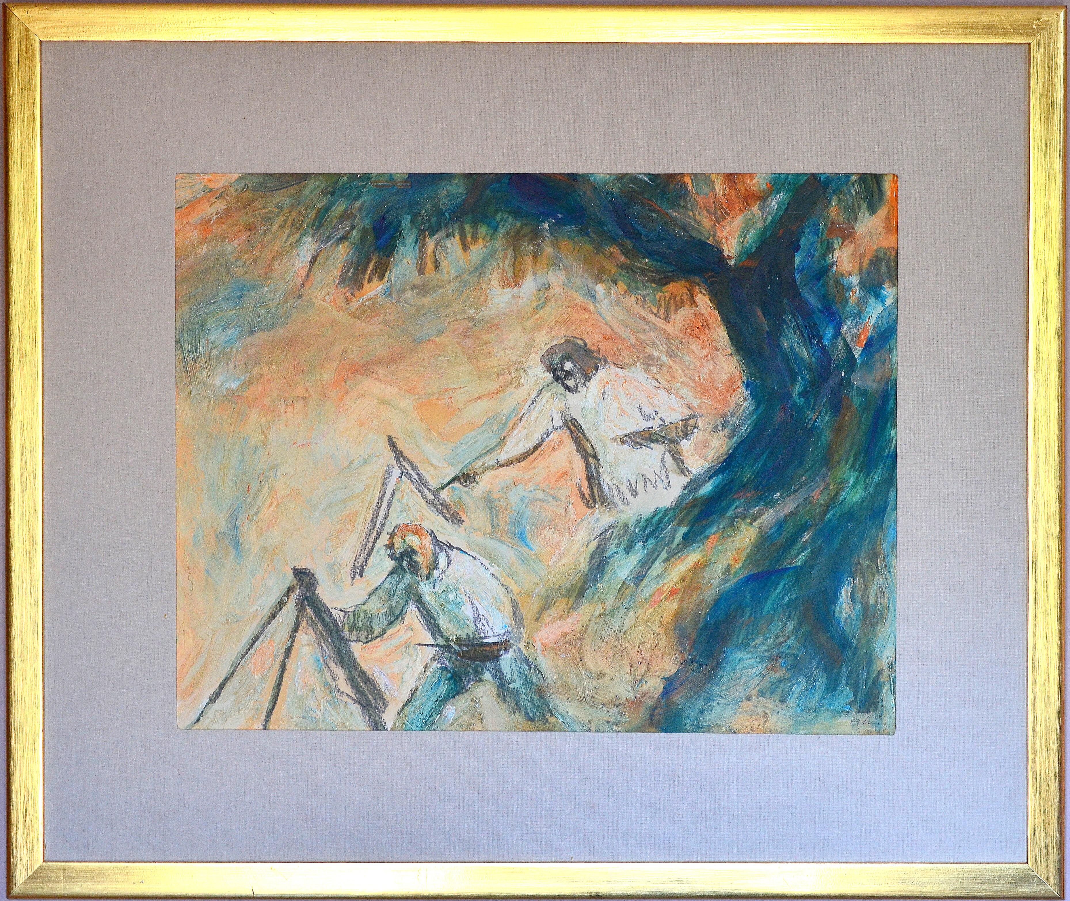 ""Van Gogh und Gauguin malen zusammen"" - Figurengemälde in kühlen Farben.