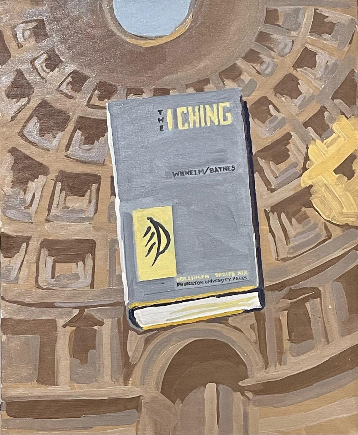 I Ching, figurative, perspective, book - Painting by Luis Frangella