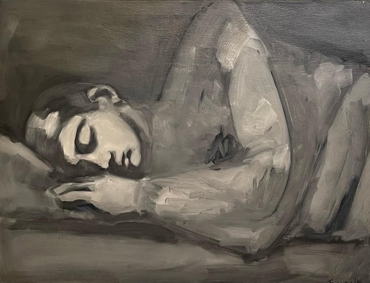 Luis Frangella Figurative Painting - Sleep, figural, monochrome