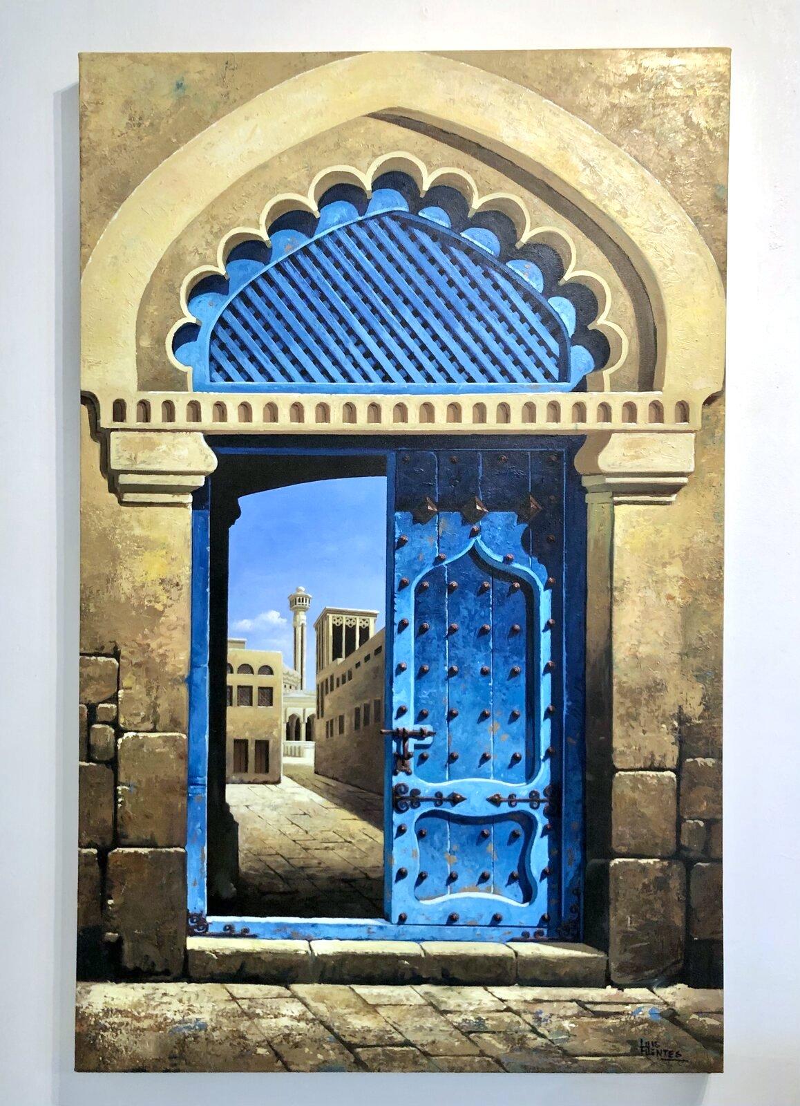 Ancient doors-original surreal realism architecture painting-contemporary Art - Abstract Expressionist Painting by Luis Fuentes