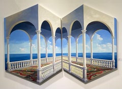 ARCHES (diptyque) - peinture à l'huile moderne et réaliste de paysage marin - art surréaliste