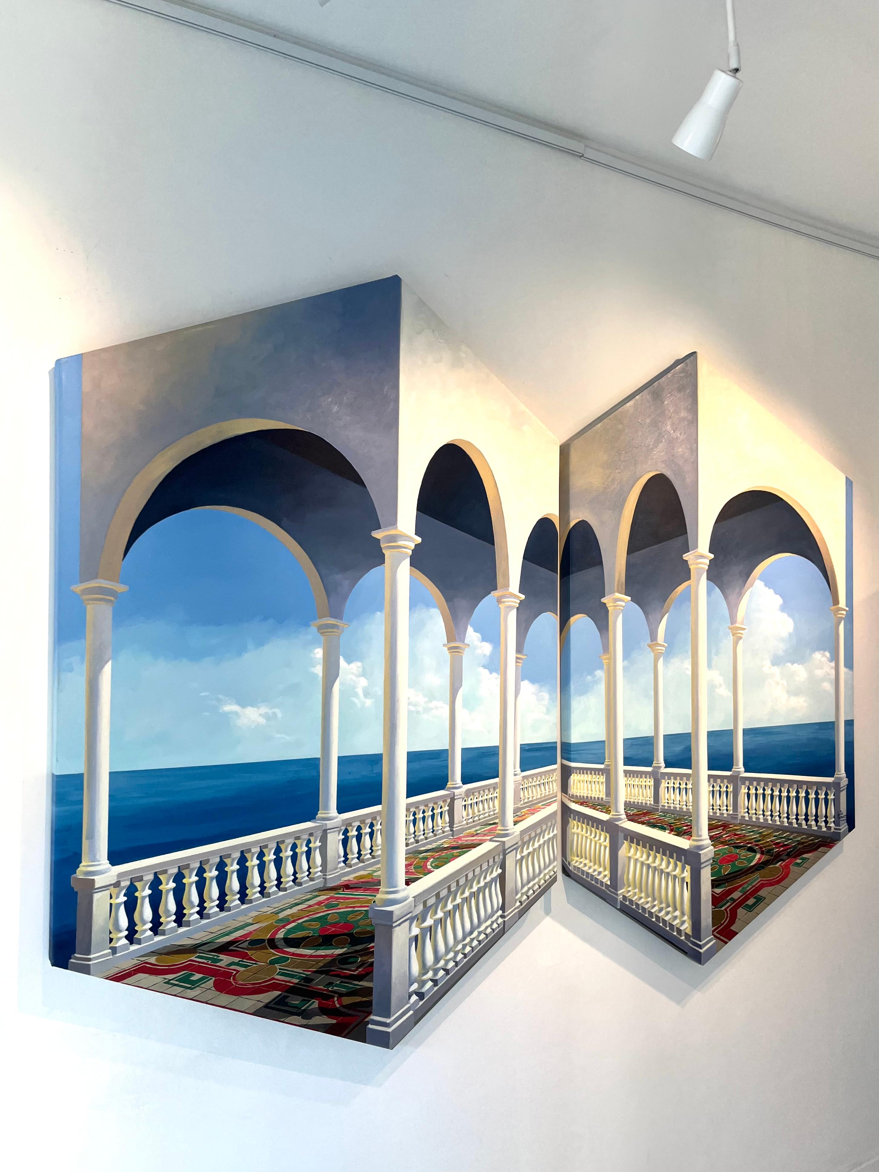 ARCHES ( diptych) - original surreal realism seascape oil painting- modern art - Abstract Expressionist Painting by Luis Fuentes