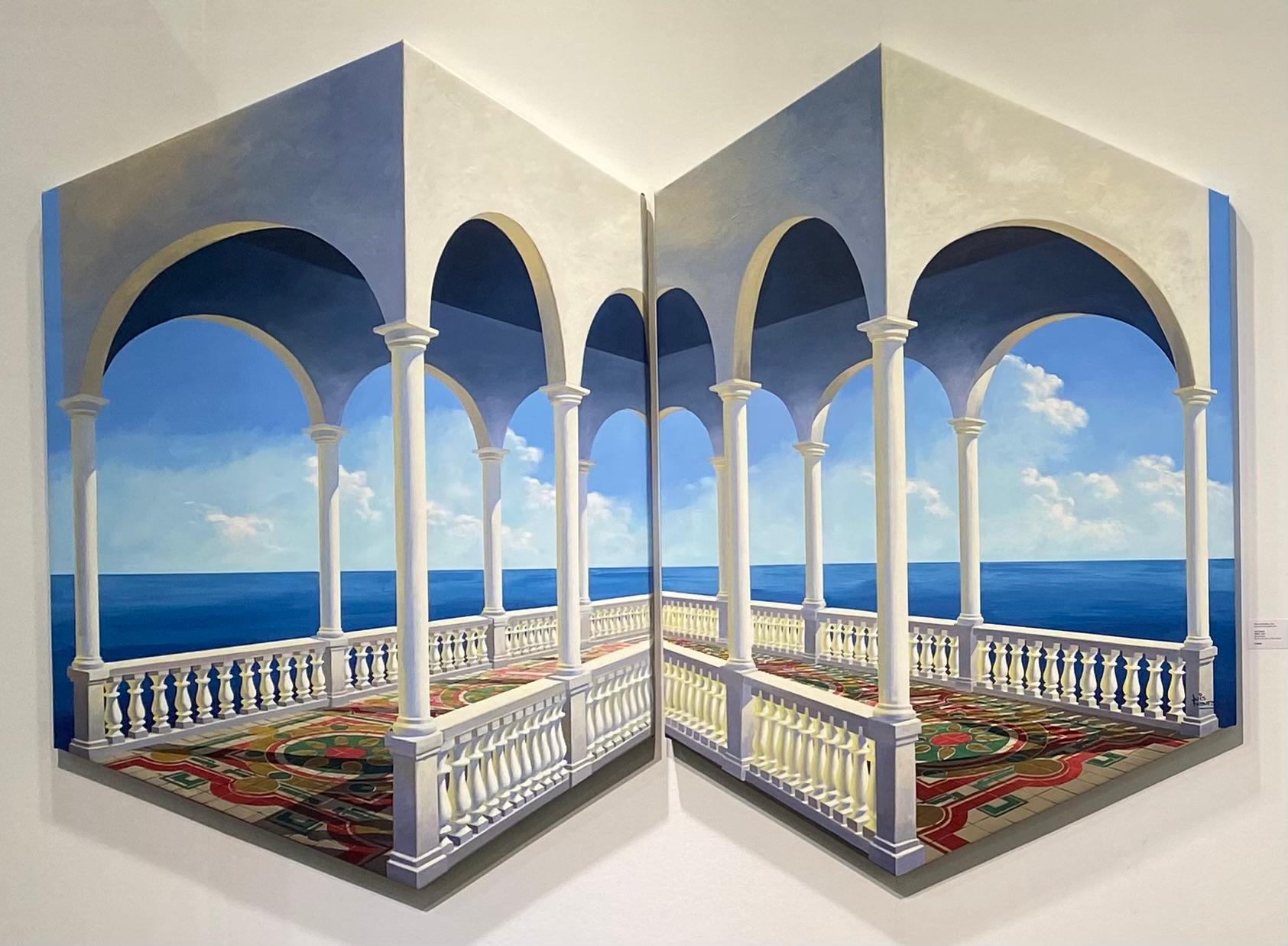 Luis Fuentes Abstract Painting - ARCHES ( diptych) - original surreal realism seascape oil painting- modern art