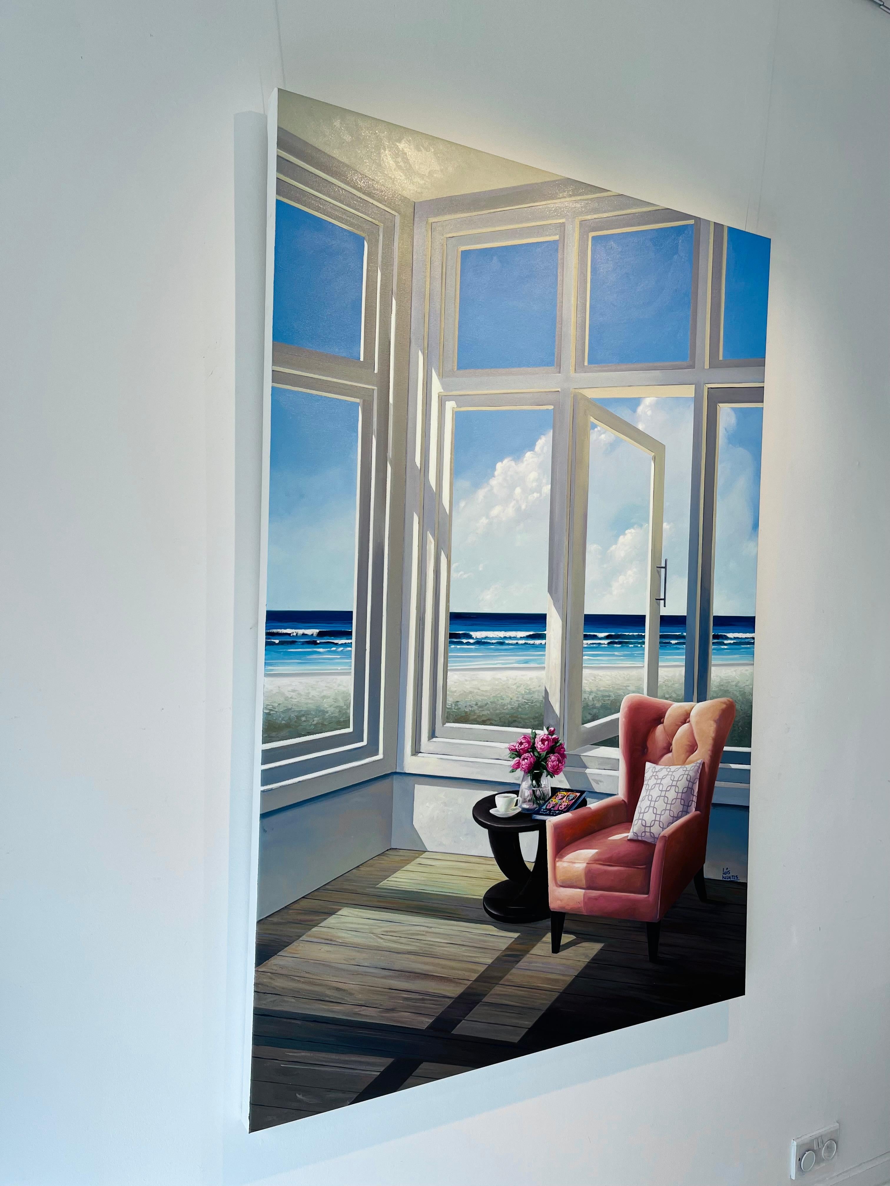 Beyond Tranquility-original still life-seascape oil painting-contemporary Art - Gray Interior Painting by Luis Fuentes