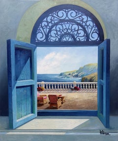 Retro Escape to Happiness-original sureal realism seascape-still life oil painting-Art