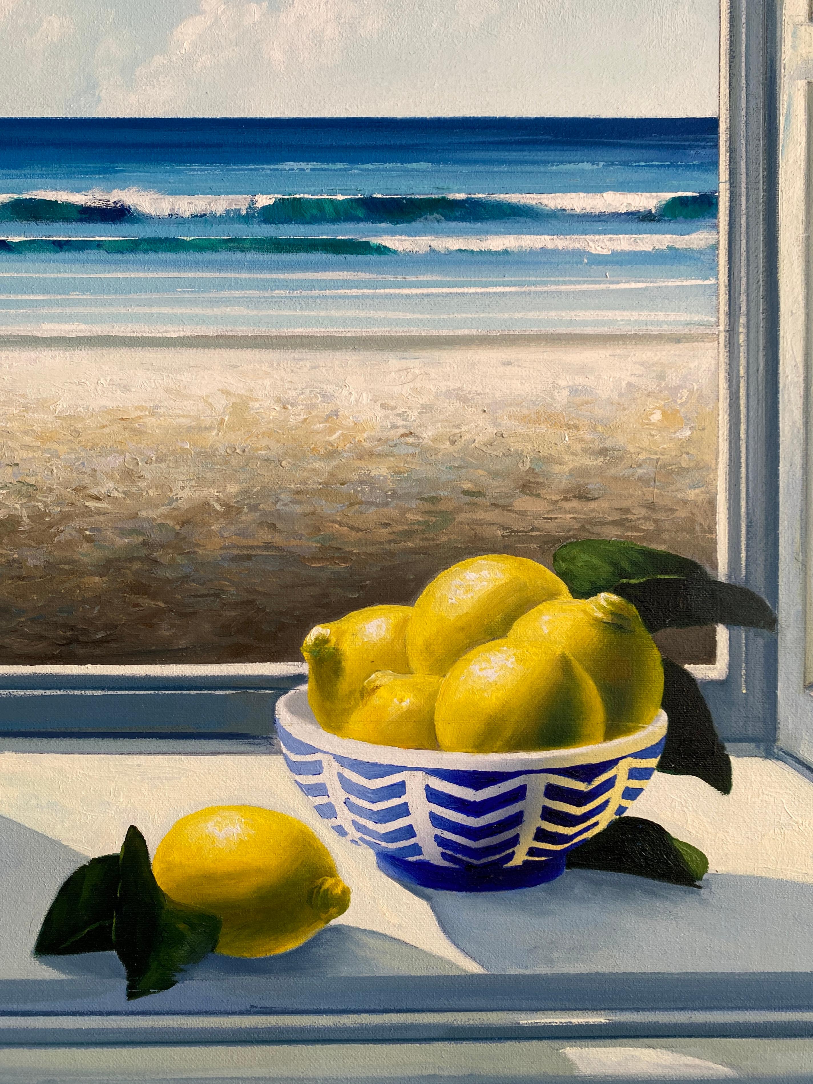 Lemons and the sea - Original seascape - Oil painting - Painting by Luis Fuentes