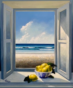 Lemons and the sea - Original seascape - Oil painting