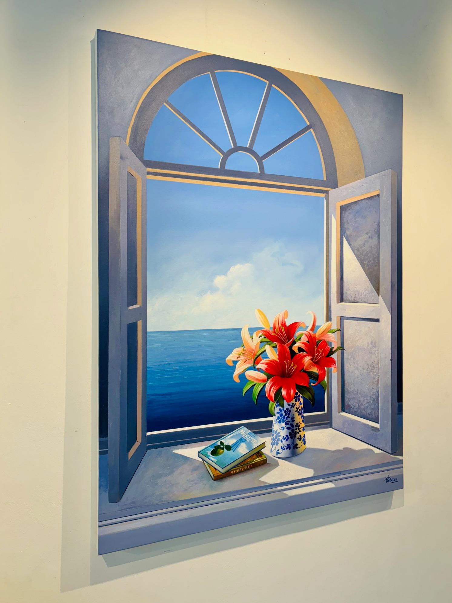 Brezza mediterranea - pittura ad olio originale surreale e realistica di paesaggi marini floreali - Painting Realismo di Luis Fuentes