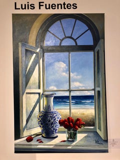 Open Window with Chinese Vase original Sea Landscape painting