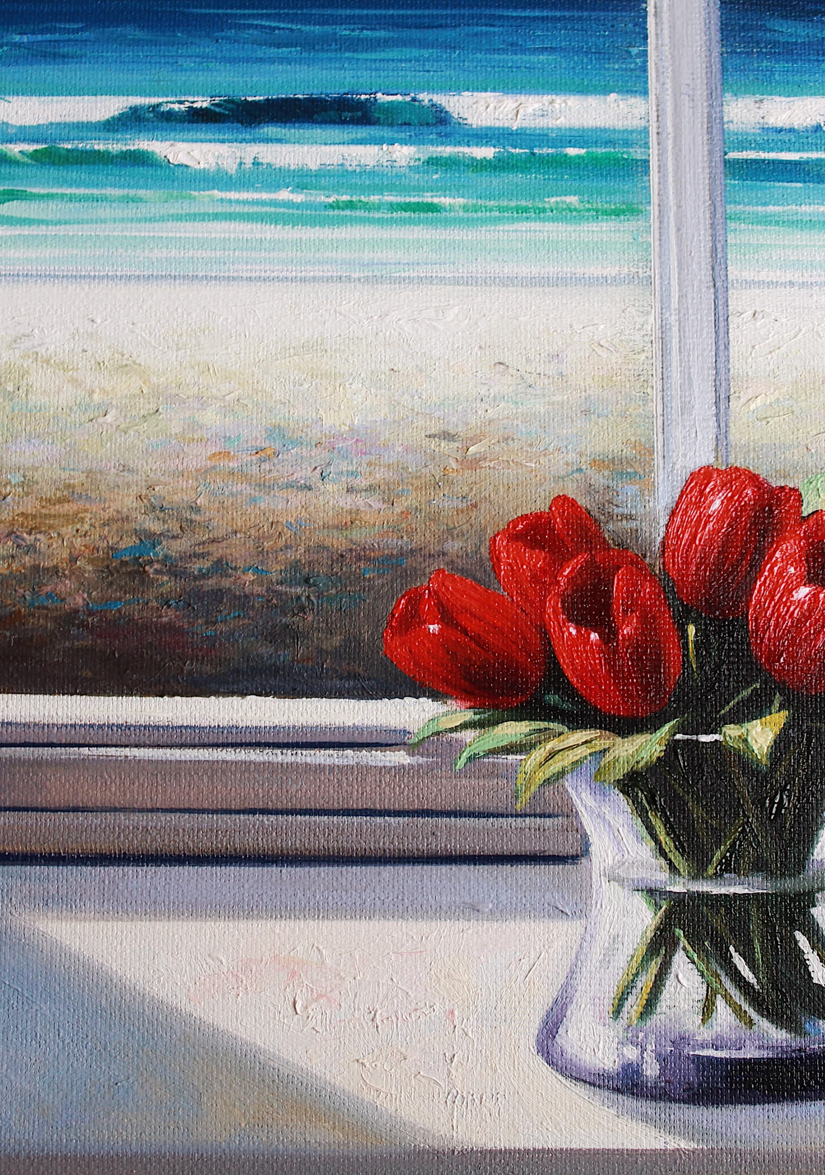 Seaview with tulips - Painting by Luis Fuentes