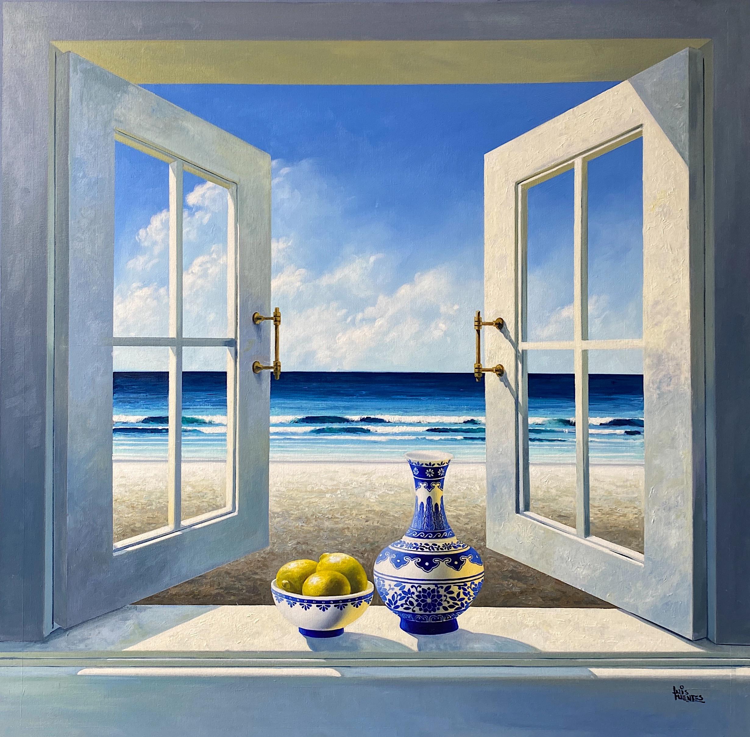Luis Fuentes Landscape Painting - Summer view with lemons - Original oil painting - Contemporary art 
