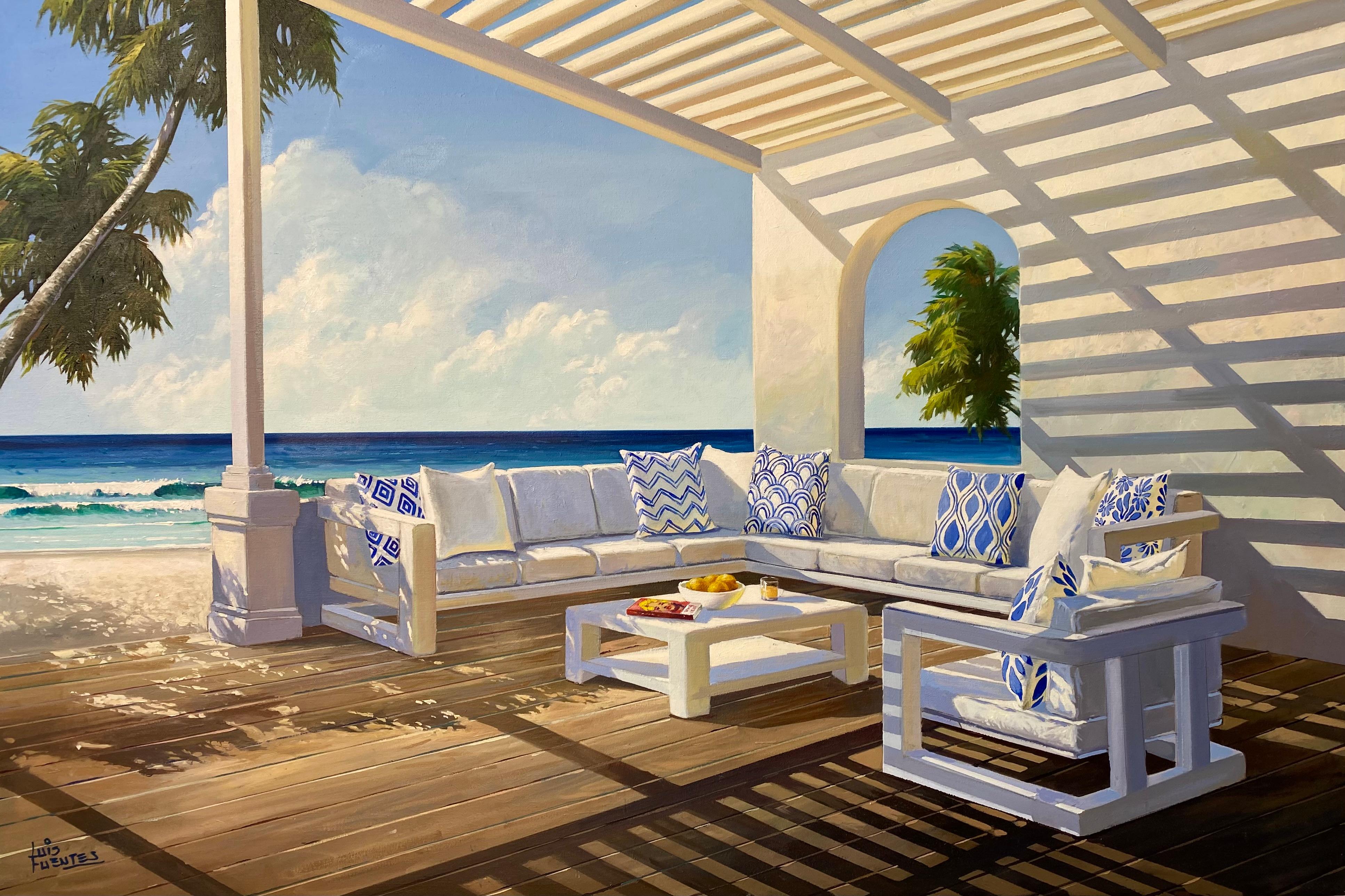 Luis Fuentes Landscape Painting - Terrace - Original oil painting - Seascape