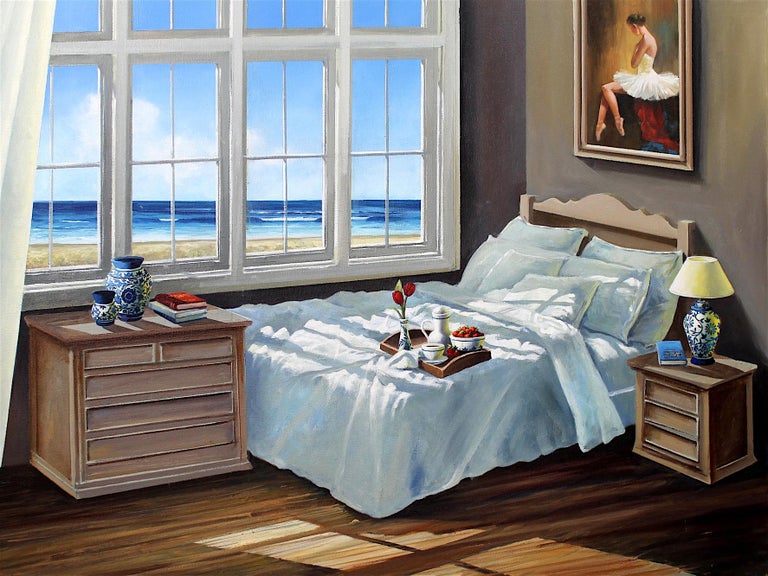 Luis Fuentes Through The Window Original Interior Landscape