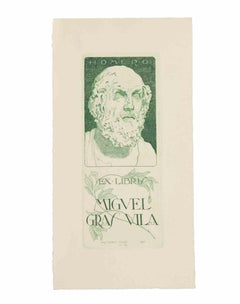 Ex libris Miguel Gras Vila by Luis Garcia Falgàs - Early 20th Century