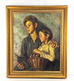 I due fratelli, dipinto olio su tela, metà secolo, firmato, 1946