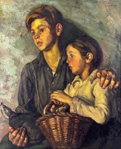 I due fratelli, dipinto olio su tela, metà secolo, firmato, 1946