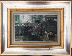 Interior with woman oil on canvas painting