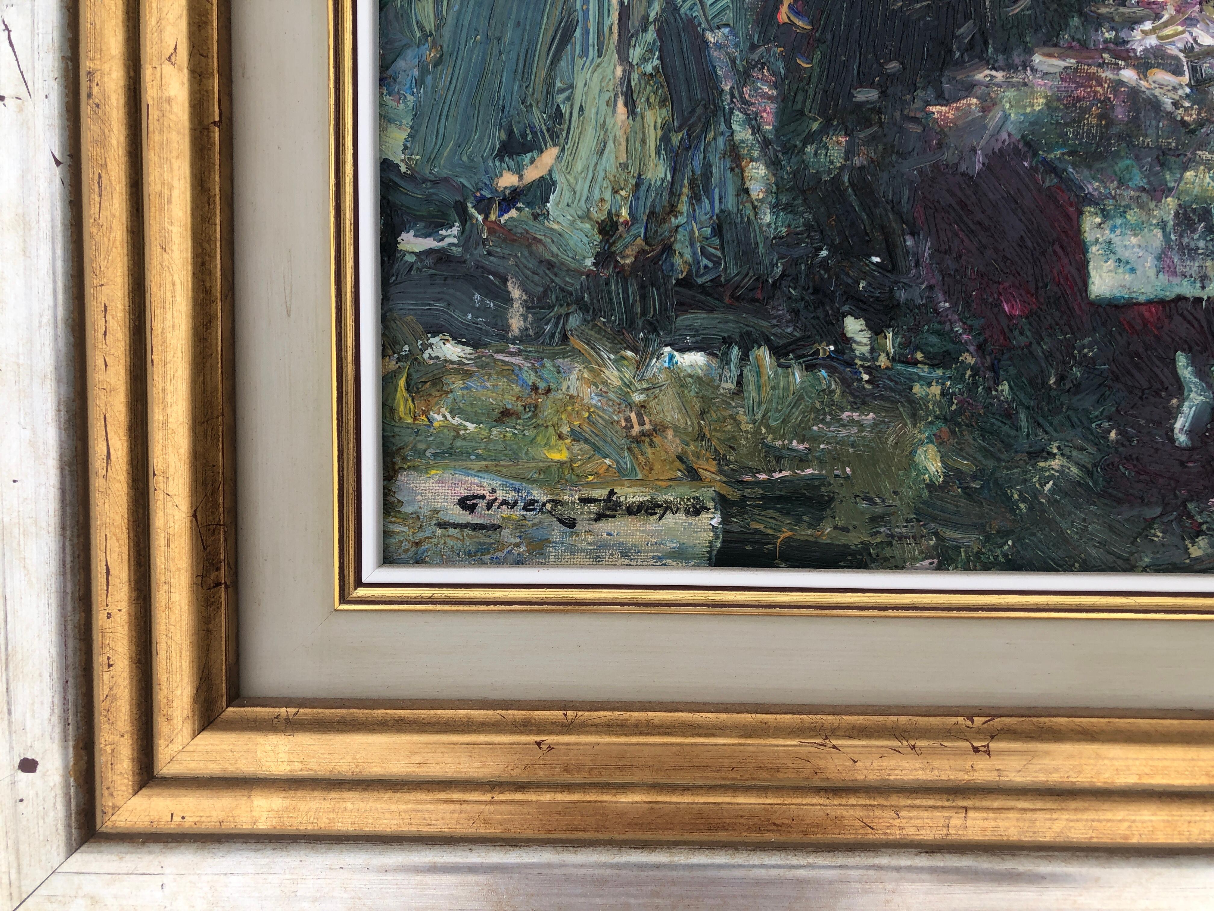 Interior with woman oil on canvas painting - Impressionist Painting by Luis Giner Bueno