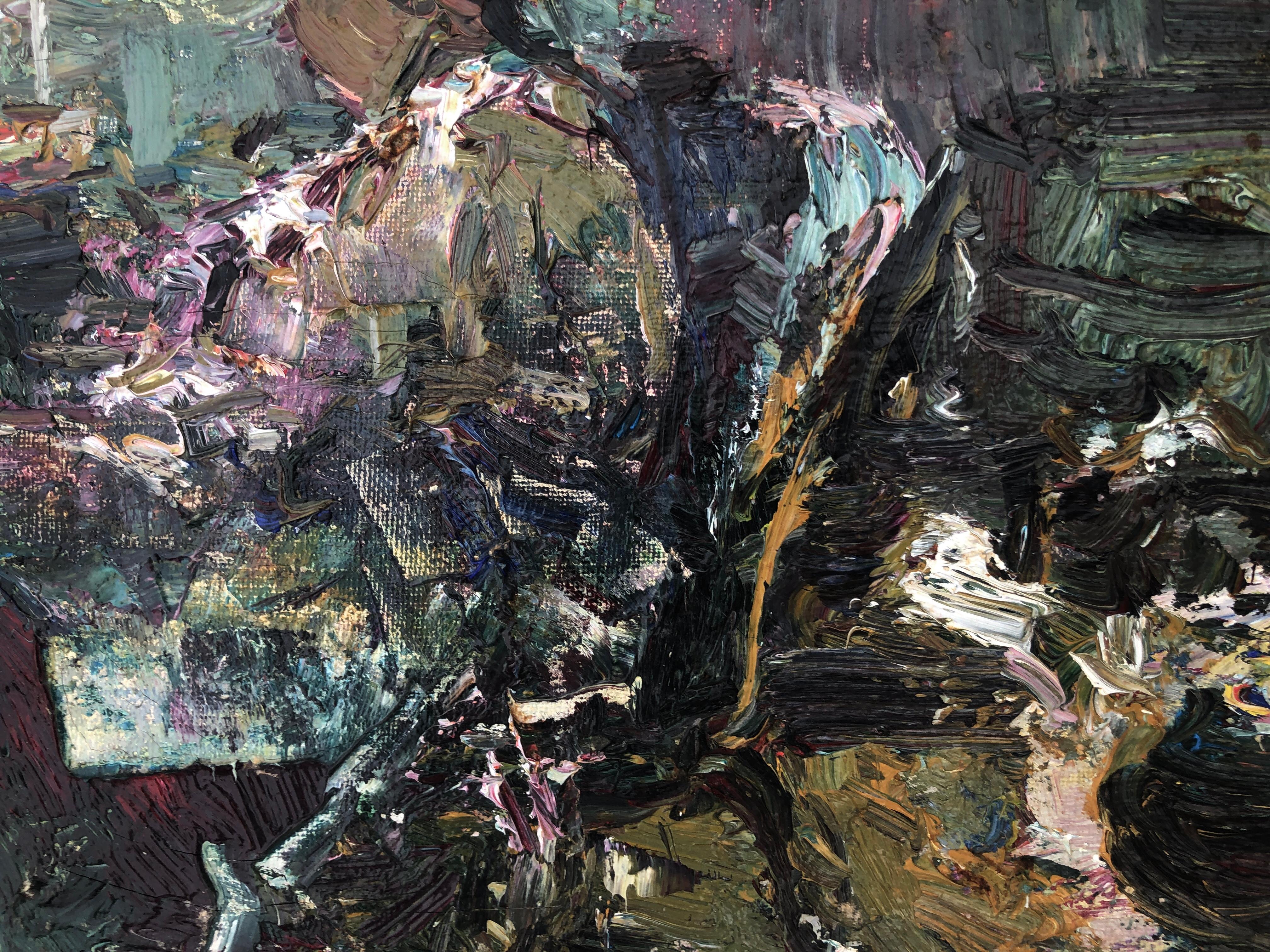 Interior with woman oil on canvas painting For Sale 1