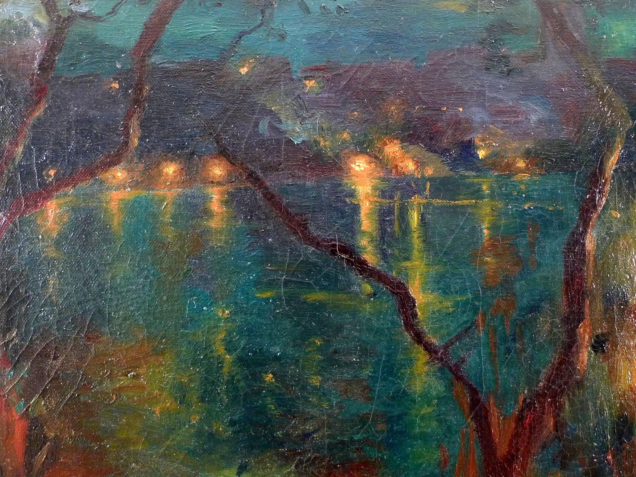 „Moonlit River Scene“, Ölgemälde auf Leinwand von Luis Graner y Arrufi, frühes 20. Jahrhundert  (Realismus), Painting, von Luis Graner Y Arrufi