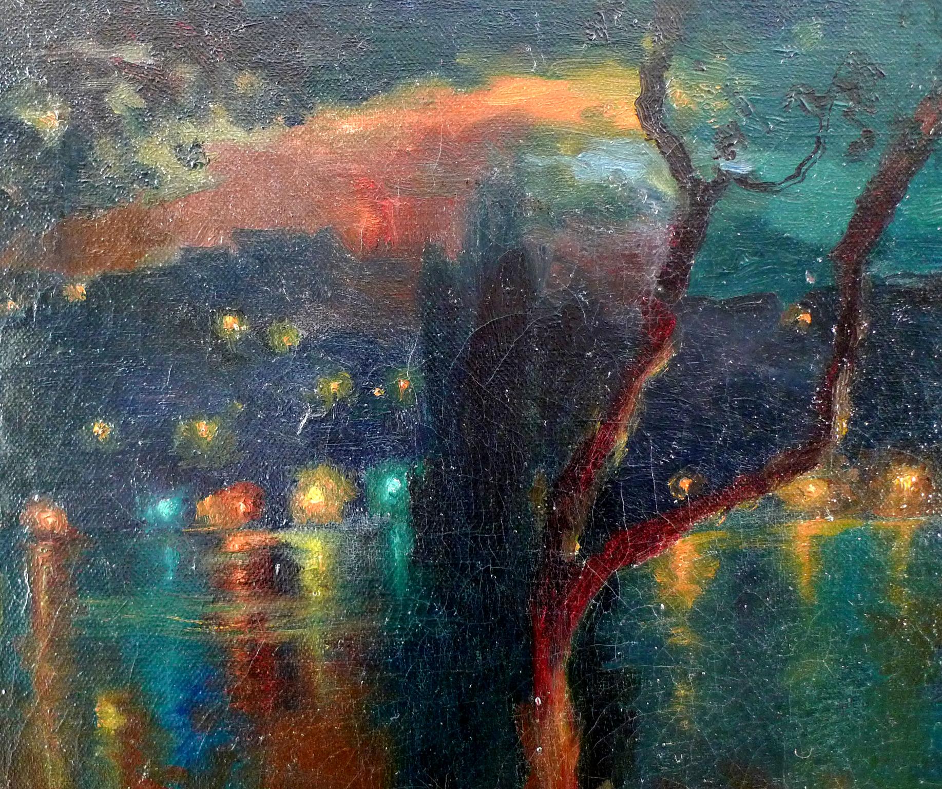 « Scène de rivière illuminée », huile sur toile de Luis Graner y Arrufi, début du 20e siècle  - Gris Landscape Painting par Luis Graner Y Arrufi